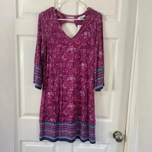 Skies Are Blue Women Navy Purple Casual Dress Above Knee Stretch Small Boho